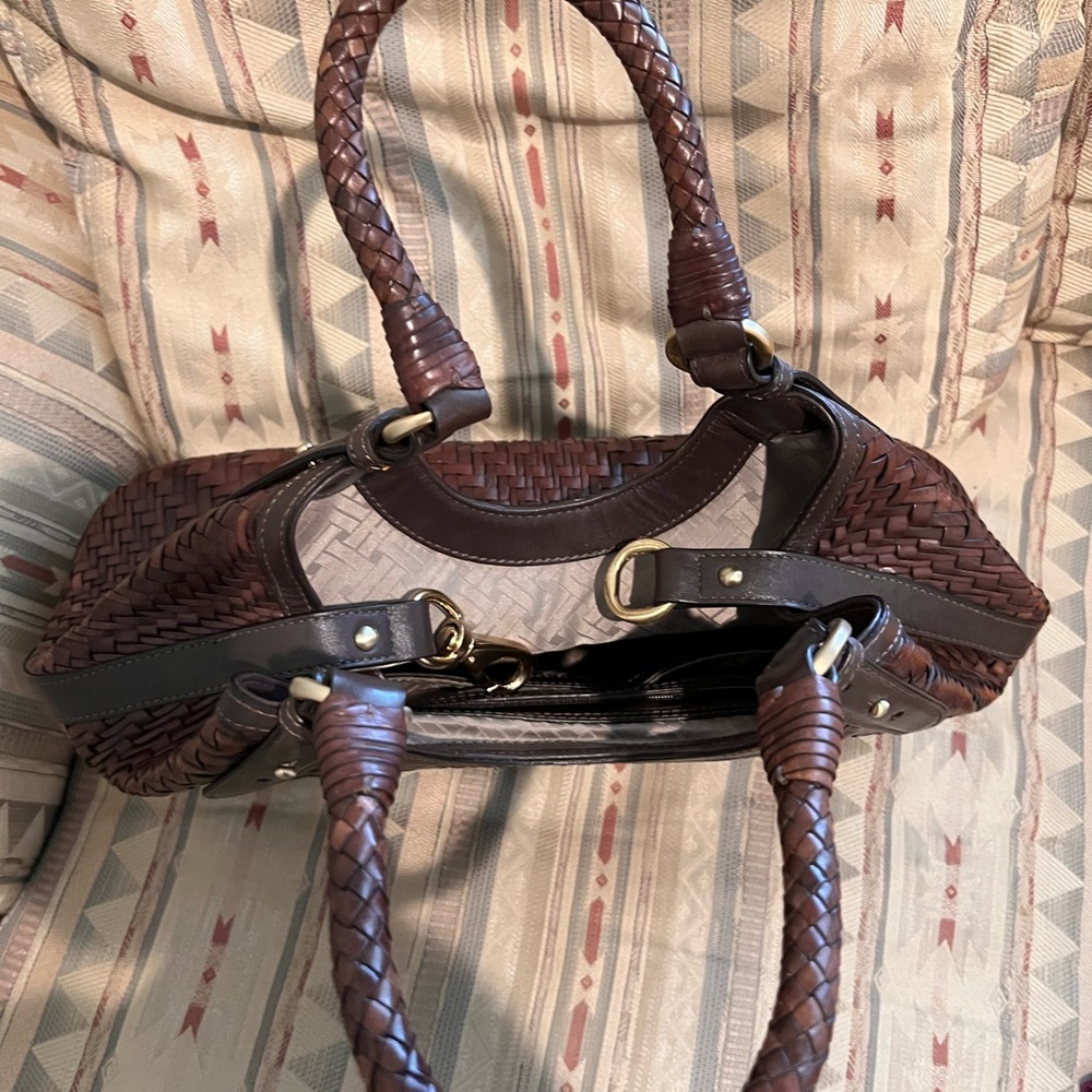 Cole Haan Woven Leather Satchel Handbag in Dark Brown - Picture 3 of 8
